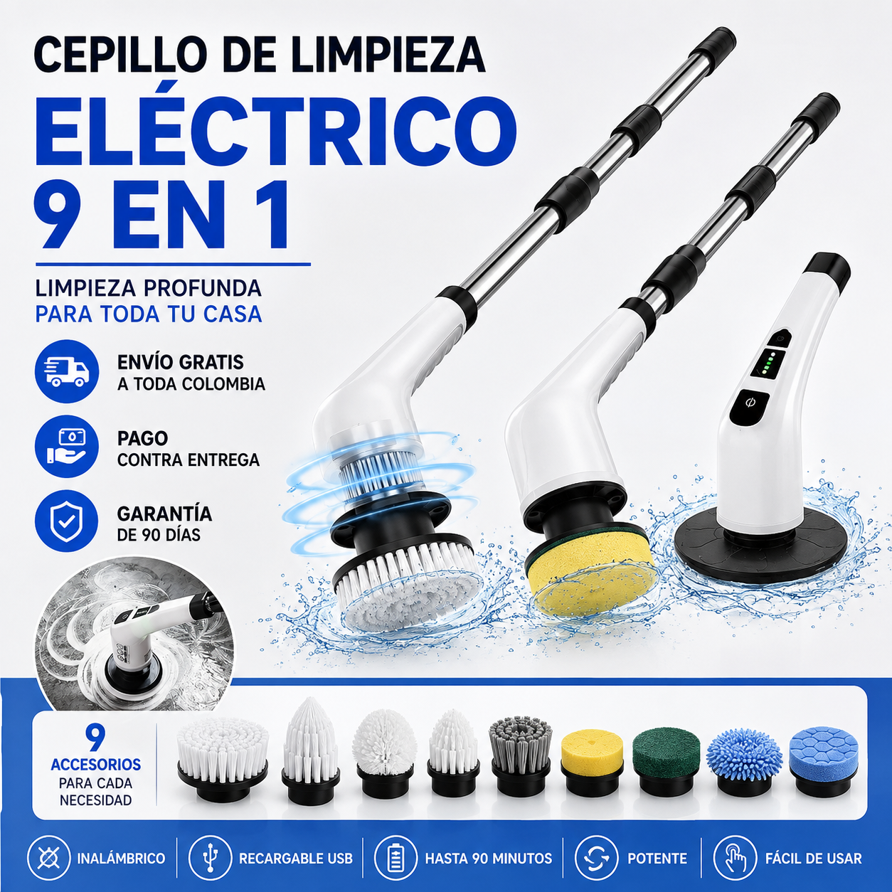 CEPILLO DE LIMPIEZA ELÉCTRICO GIRATORIO E INALÁMBRICO 9 EN 1