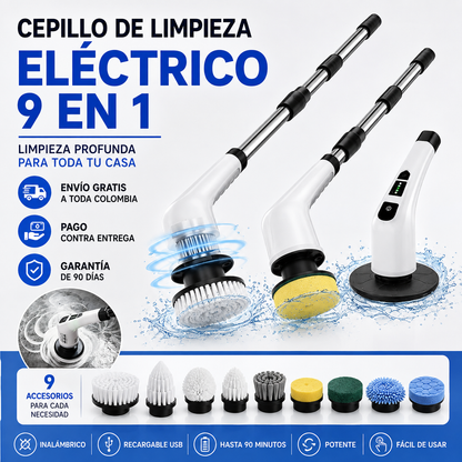 CEPILLO DE LIMPIEZA ELÉCTRICO GIRATORIO E INALÁMBRICO 9 EN 1