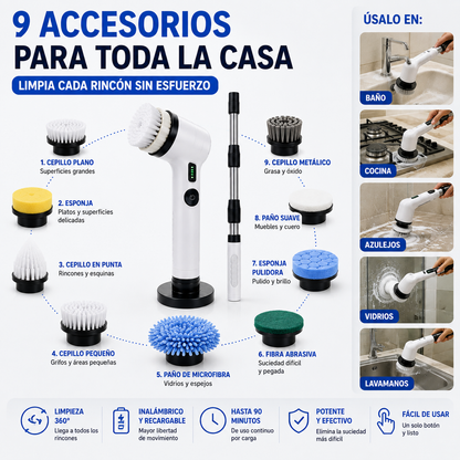 CEPILLO DE LIMPIEZA ELÉCTRICO GIRATORIO E INALÁMBRICO 9 EN 1