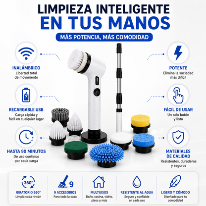 CEPILLO DE LIMPIEZA ELÉCTRICO GIRATORIO E INALÁMBRICO 9 EN 1